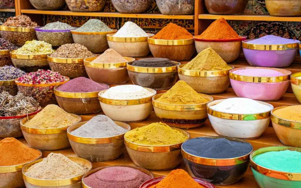Kruiden en specerijen op een markt